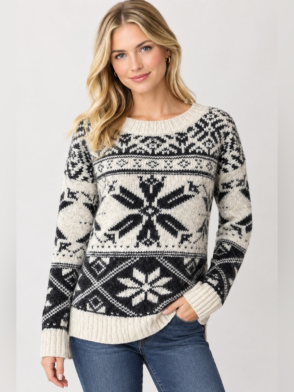 American Eagle Nordic Fair Isle Snowflake Wool Alpaca Sweater Size Medium